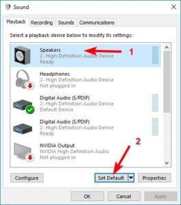 set as default 1 264x300 1 - How to Fix Audio Problems in Windows 10 No Sound